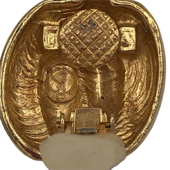 St John Clip On Earrings Gold Tone Chunky Huge Puffy Statement 1980s Jewelry - Picture 4 of 8